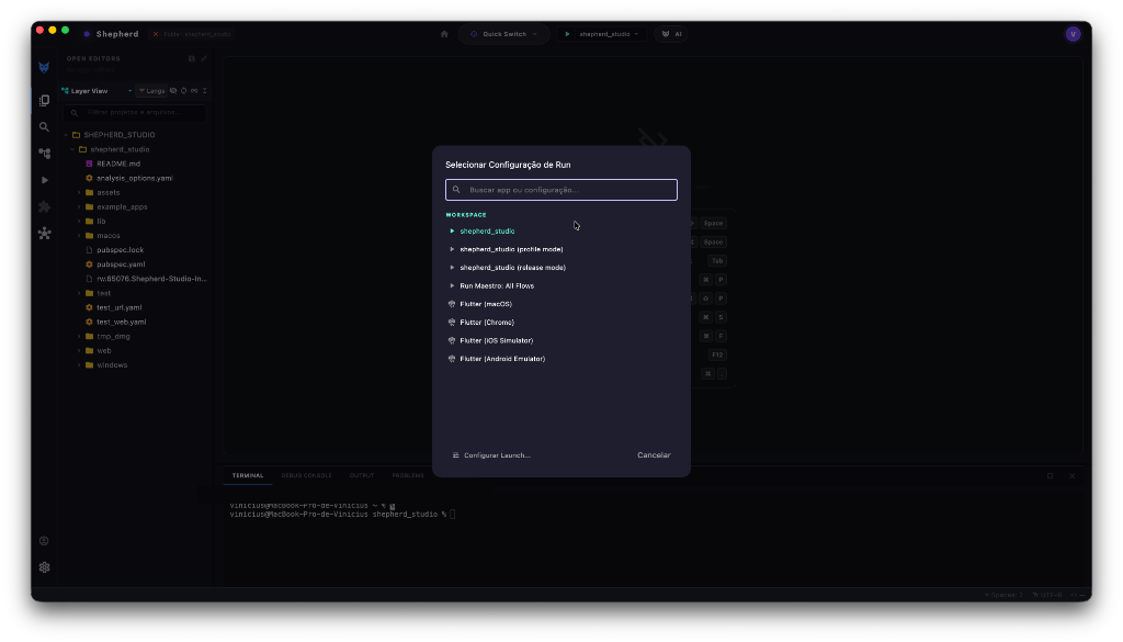 Shepherd Studio Run Configuration Palette